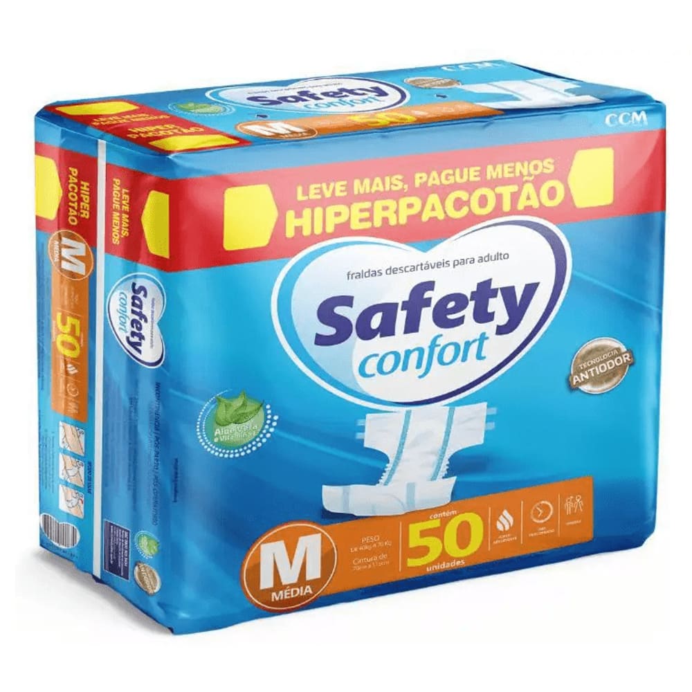 Fralda Geriátrica Safety Confort M C/50 Unidades 40 À 70 Kg