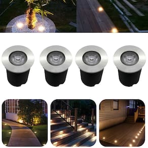 Kit 4 Luminárias Balizadores Spot Led SMD Em PVC De 1W Luz Branco Quente De Embutir Em Piso Chão Solo Gramado Jardim