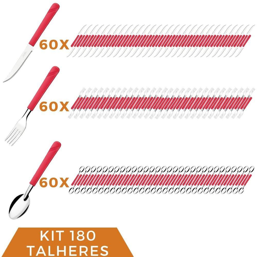Talheres Faca Colher Garfo Aço Inox Vermelho Luna - 180 un