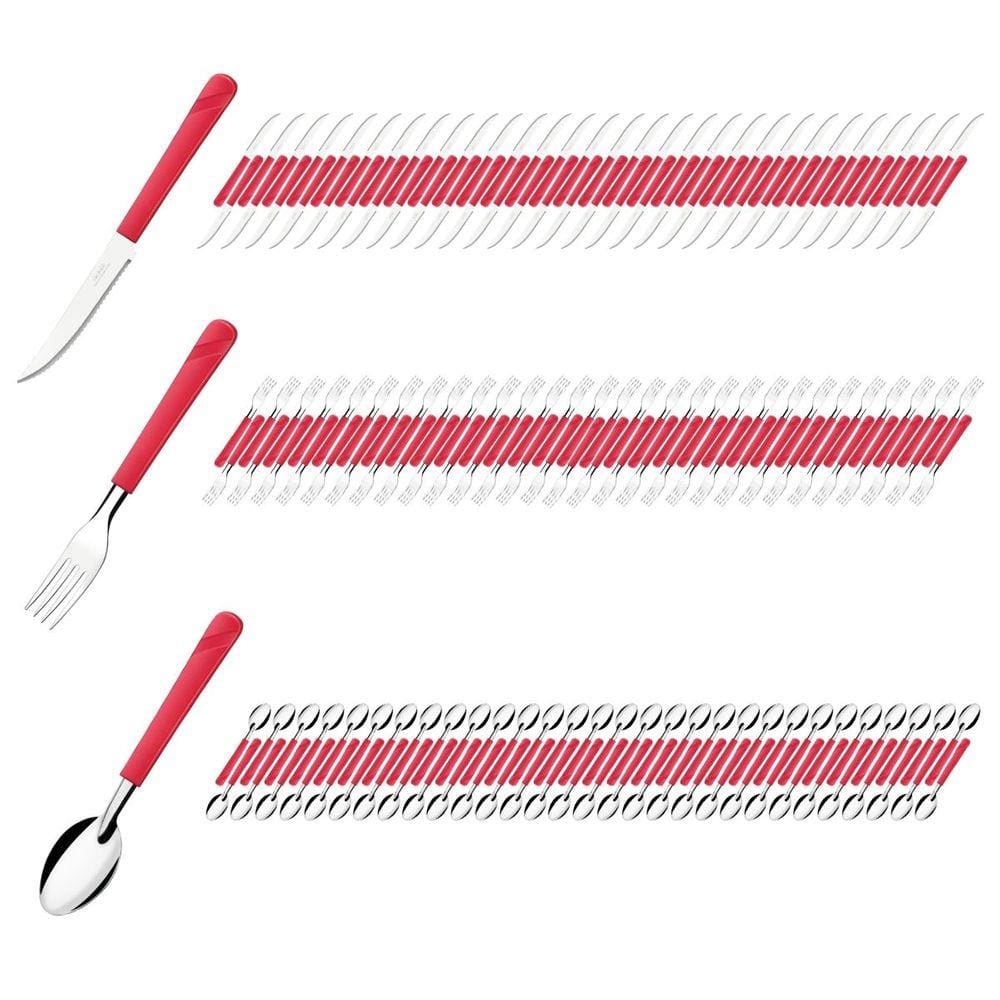 180 Talher Faca Garfo Colher Inox Vermelho Linha Luna Casa
