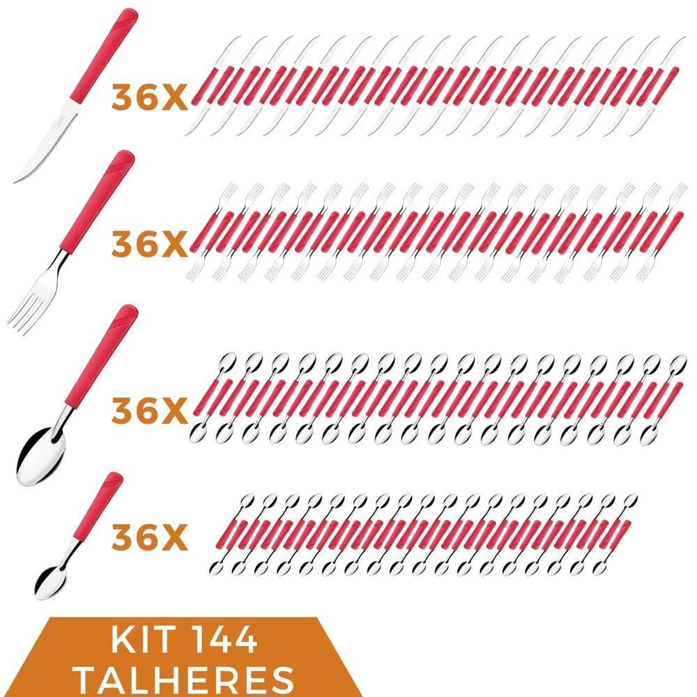 144 Talher Inox Colher Chá Garfo Faca Colher Luna Vermelho