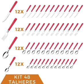 48 Talher Inox Colher Chá Garfo Faca Colher Luna Vermelho