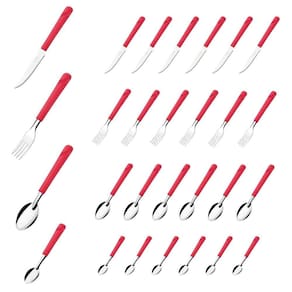 Garfo Colher Faca Colher Chá Inox Vermelho Luna 24 Peças