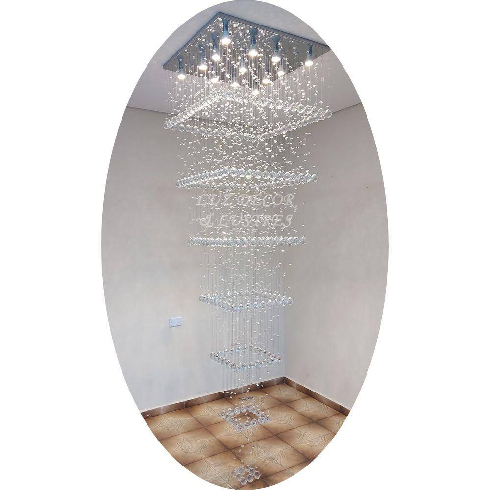 Lustre Grande De Cristal Com Base 70x70cm No Modelo Torre