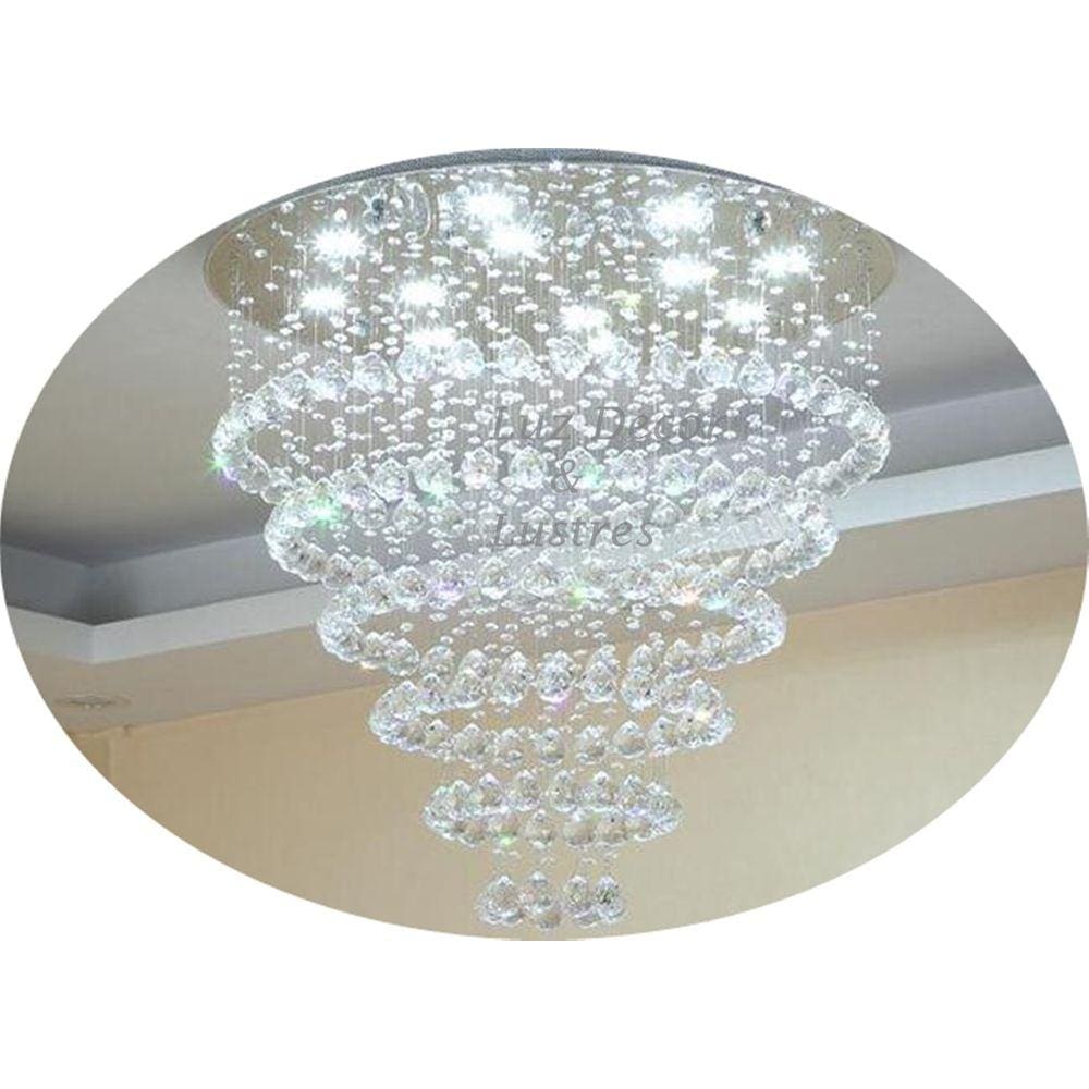 Lustre Grande De Cristal Torre Base de inox 60Cm Diâmetro
