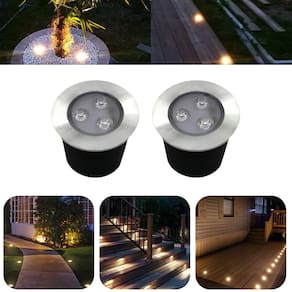 Kit 2 Luminárias Balizadores Spot Led SMD Em PVC De 3W Luz Branco Quente De Embutir Em Piso Chão Solo Gramado Jardim