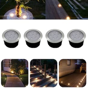 4 Luminárias Balizadores Spot Led SMD Em PVC De 7W Luz Branco Quente De Embutir Em Piso Chão Solo Gramado Jardim Escada