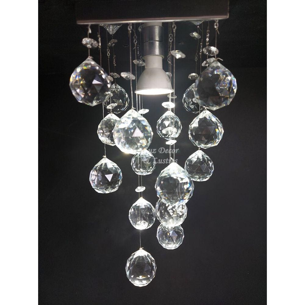 Lustre Chuva De Cristal De 40mm Com Base De Inox 14x14cm