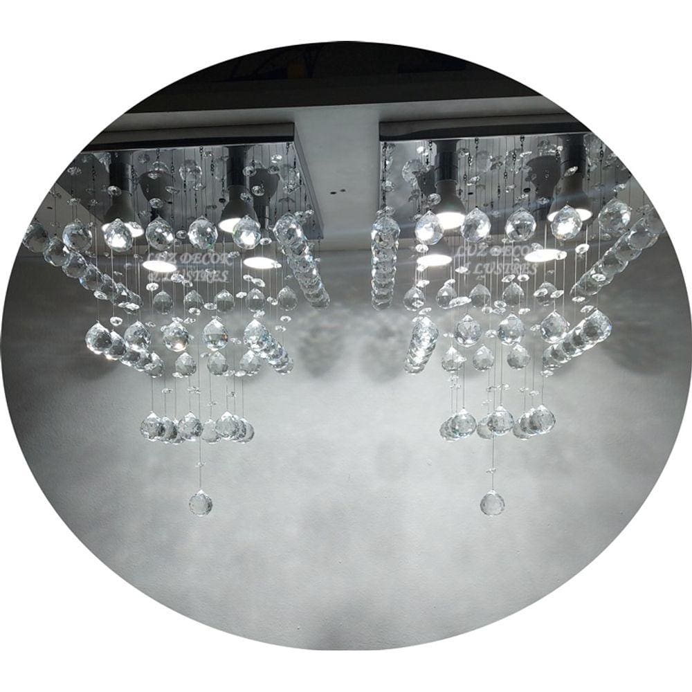 Kit 2 Lustres Para Sala Torre De Cristal Base Inox 30x30cm