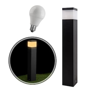 Poste Luminária Jardim 50cm Alumínio Preto + LED 12W luz Quente ST222