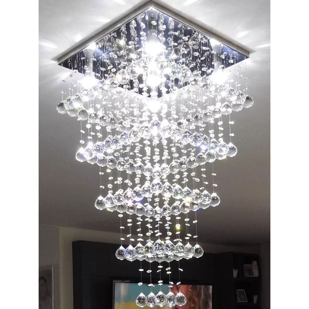 Lustre Cristal Para Mesa De Jantar/Estar Base Inox 45x45cm