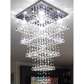 Lustre Cristal Para Mesa De Jantar/Estar Base Inox 45x45cm