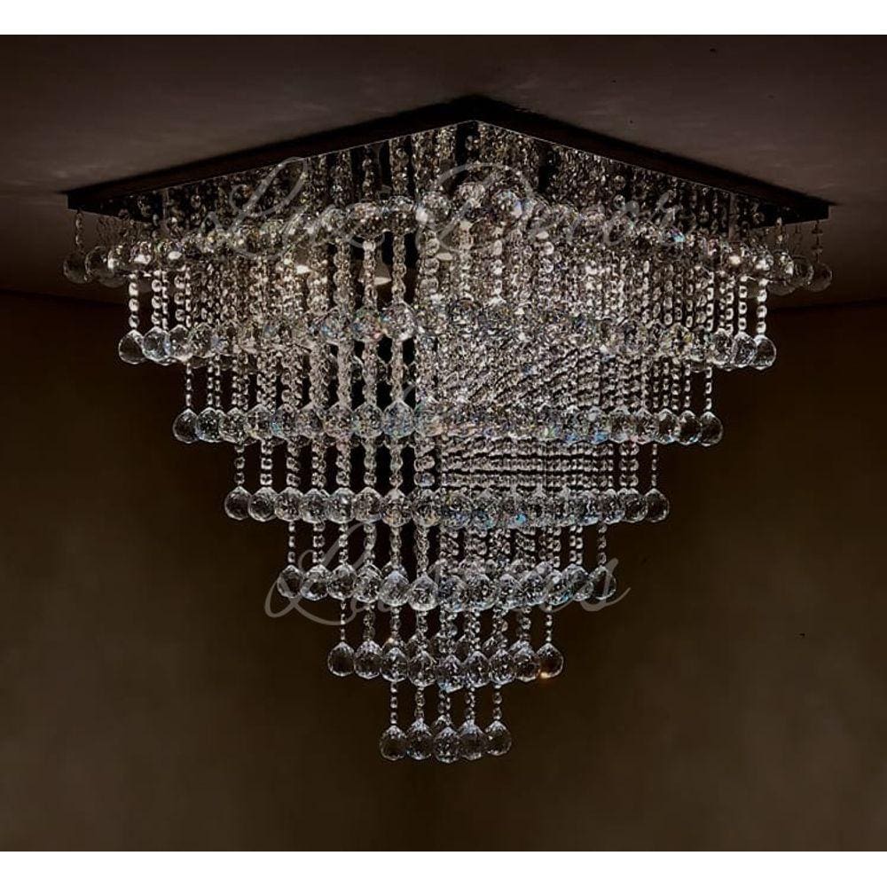 Lustre Moderno Plafon De Cristais K9 Base Inox 70x70 Para Sala