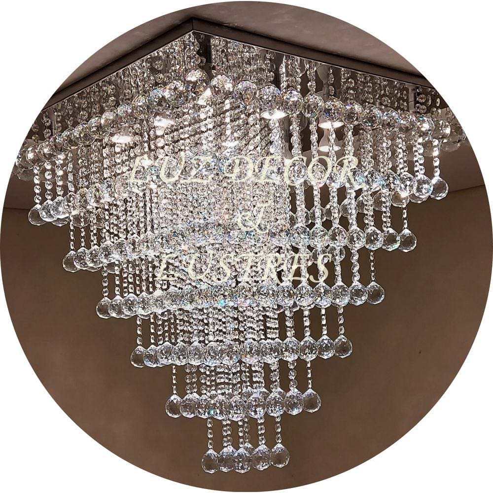 Luminária Moderna Plafon De Cristais K9 Base Inox 70x70cm