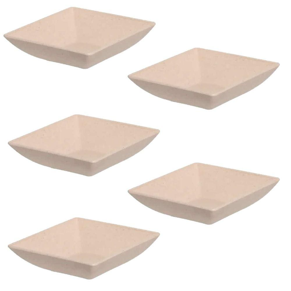 Kit 5Un Prato Mini Petisqueira Quadrado Aperitivos Bege