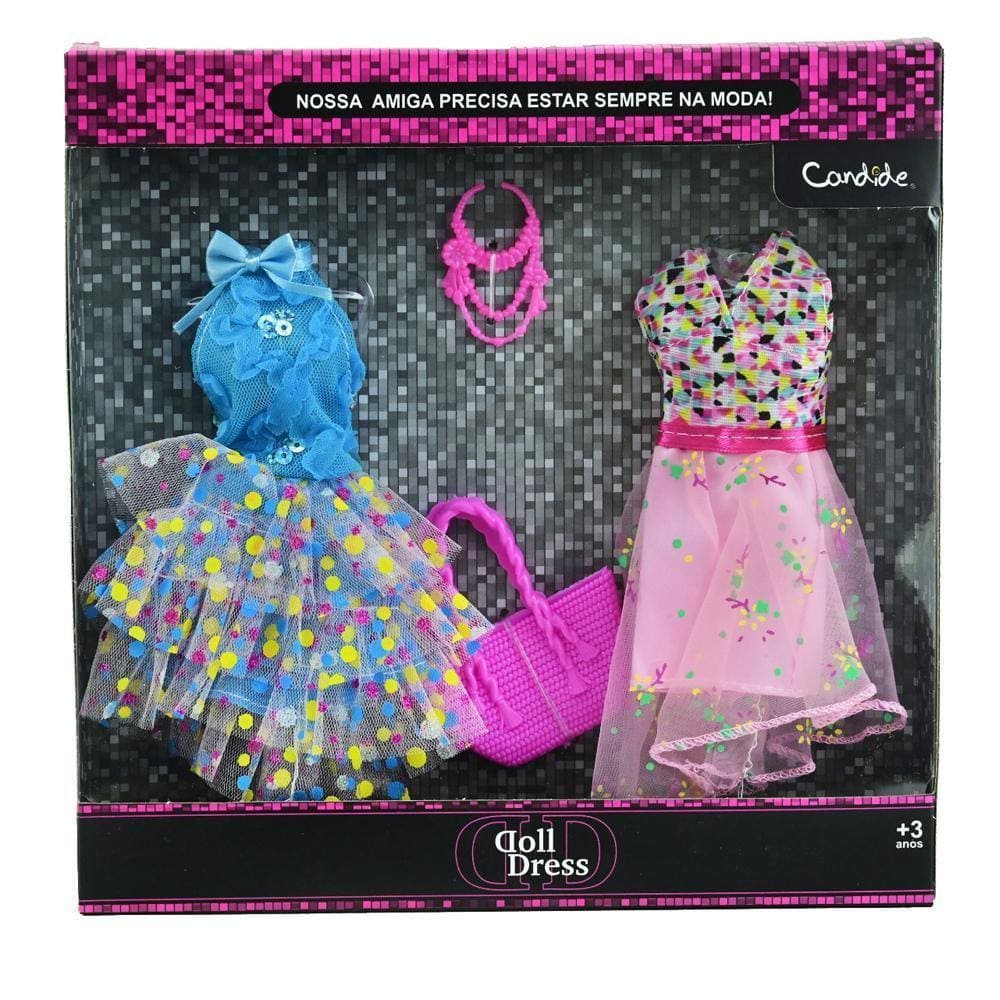 Vestido Para Boneca - Doll Dress Kit 2 Looks - Azul Com Rosa