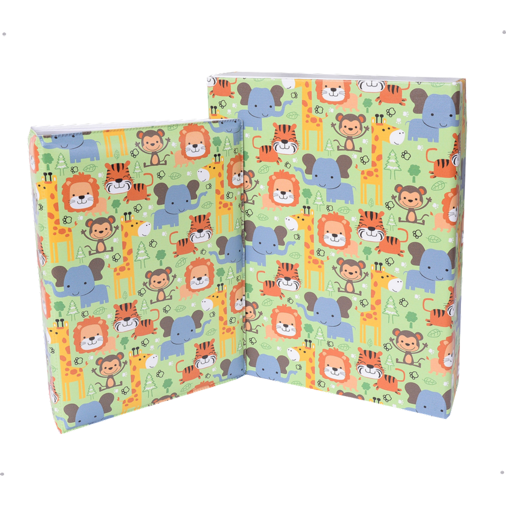 Estojo Imantado com Álbum para 100 Fotos 15x21 - SAFARI VERDE Bebê Animais Infantil Newborn