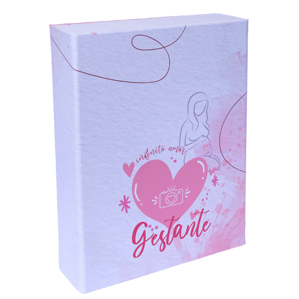 Estojo Imantado com Álbum para 100 Fotos 15x21 GESTANTE ROSA Bebê Gestação Grávida Mãe