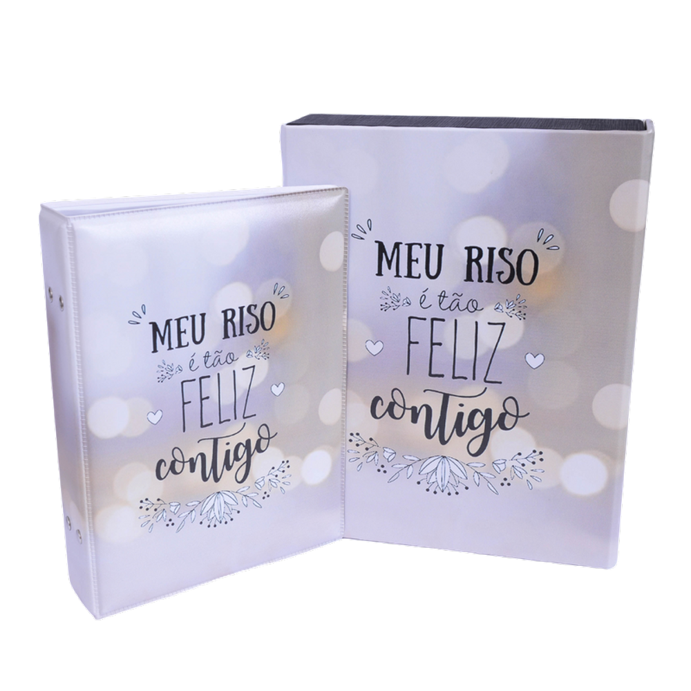 Estojo Imantado com Álbum para 100 Fotos 15x21 - MEU RISO Namorados Casamento Bodas Enlace Mãe Amigos
