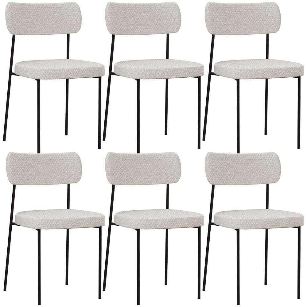 Kit 06 Cadeiras Estofadas Para Sala De Jantar Melina L02 Bouclê Cru - Lyam Decor