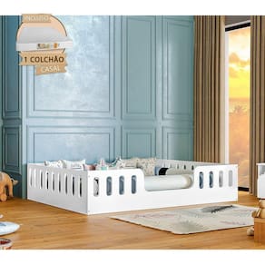 Cama Casal Com Colchão Design Montessoriana HeloBranco Branco