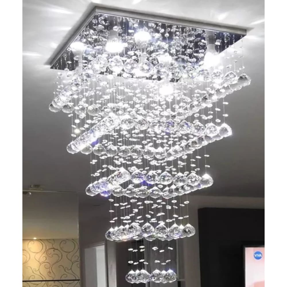 Lustre Moderno Torre De Cristais k9 Para Pé Direito Duplo