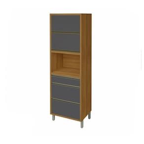 Paneleiro 2 Portas 3 Gavetas| 70cm Mdf Freijó com Grafite
