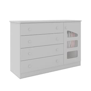 Cômoda Organizadora 4 Gavetas 1 Porta Com Detalhe e Cabideiro Infantil Eloisa Bco - Phoenix Baby