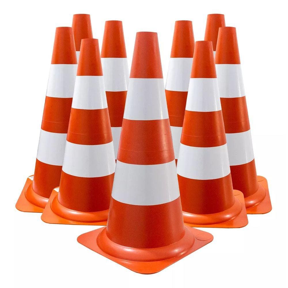 09 Cones Para Sinalização Laranja E Branco 50cm Resistente