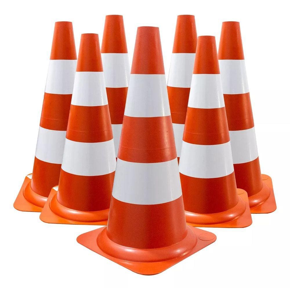07 Cones Para Sinalização Laranja E Branco 50cm Resistente