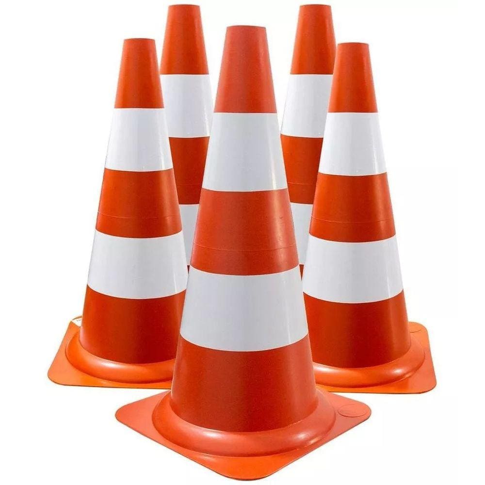 05 Cones Para Sinalização Laranja e Branco 50cm Resistente