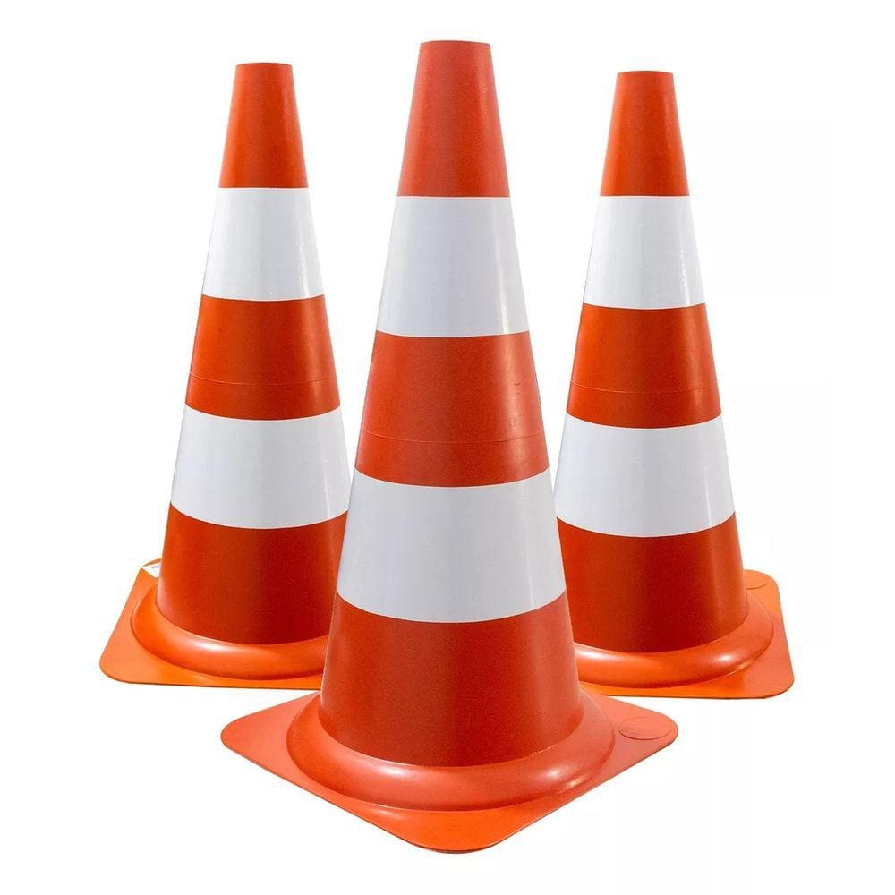 03 Cones Para Sinalização Laranja e Branco 50cm Resistente