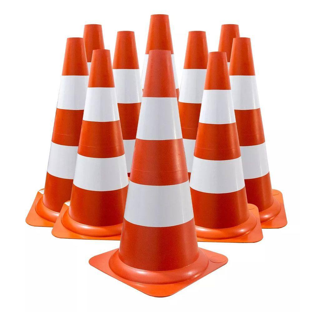 10 Cones Para Sinalização Laranja E Branco 50cm Resistente