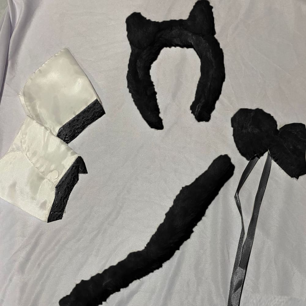 Kit Fantasia de Gatinha Gata Festa Fantasia Halloween Acessórios Cosplay Mulher Gato Bloquinho Carnaval Tiara Arquinho