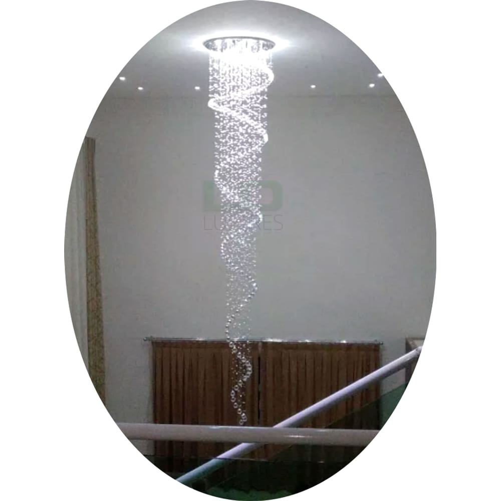 Lustre De Cristal Espiral Com Base De Inox 60cm De Diâmetro