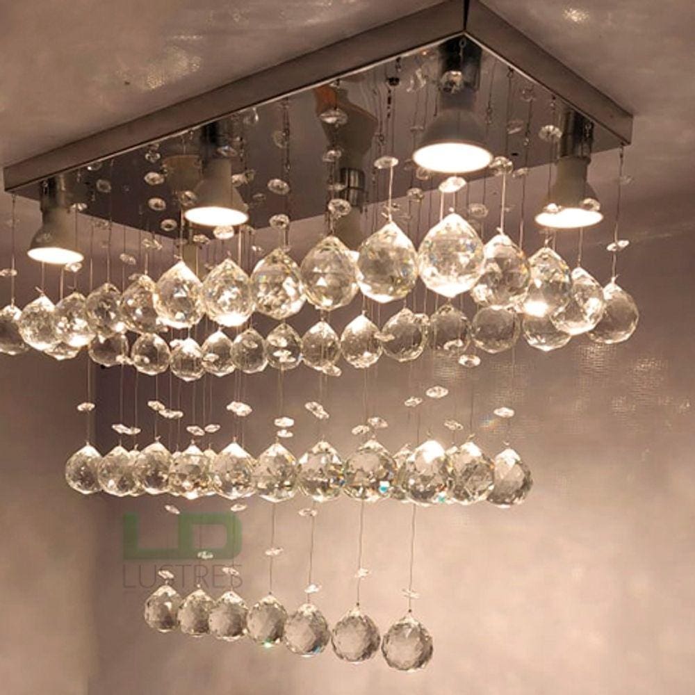 Luminária De Cristal Para Sala Com Base De Inox 50x22cm