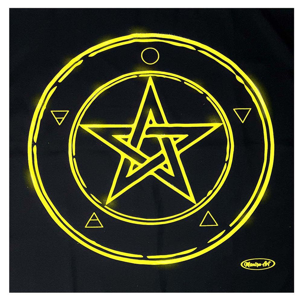 Toalha Wicca Pentagrama Em Seda Preto e Gold Toalha Tarô