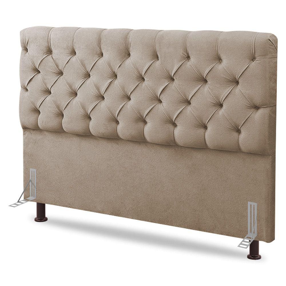 Cabeceira Cama Box Casal Lylla 140cm Capitonê com Frame Suede Bege - Abmaza