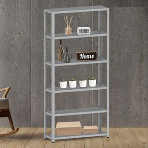 Estante para Livros com Estrutura Metalica 6 Prateleiras Cinza