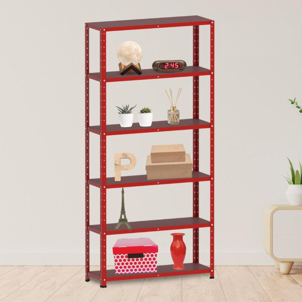 Estante para Livros com Estrutura Metálica 6 Prateleiras Vermelho
