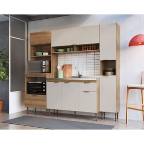 Cozinha Completa 4 Peças com Paneleiro Simples e Torre Para Dois Fornos Veneza Mel/Arenas