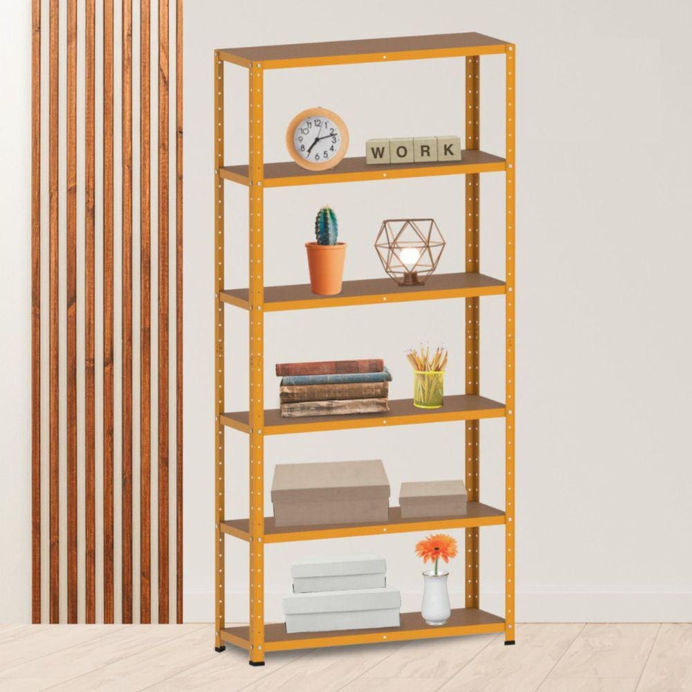 Estante para Livros com Estrutura Metálica 6 Prateleiras Laranja Picasso