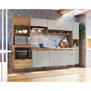 Cozinha Completa 6 Peças Paneleiro Simples Balcão para Pia Cooktop e Torre 2 Fornos Veneza Mel/Arenas
