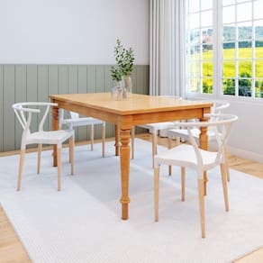 Conjunto Sala de Jantar Mesa Madeira Maciça com 6 Cadeiras Wishbone Amarílis Espresso Móveis Mel/Branco