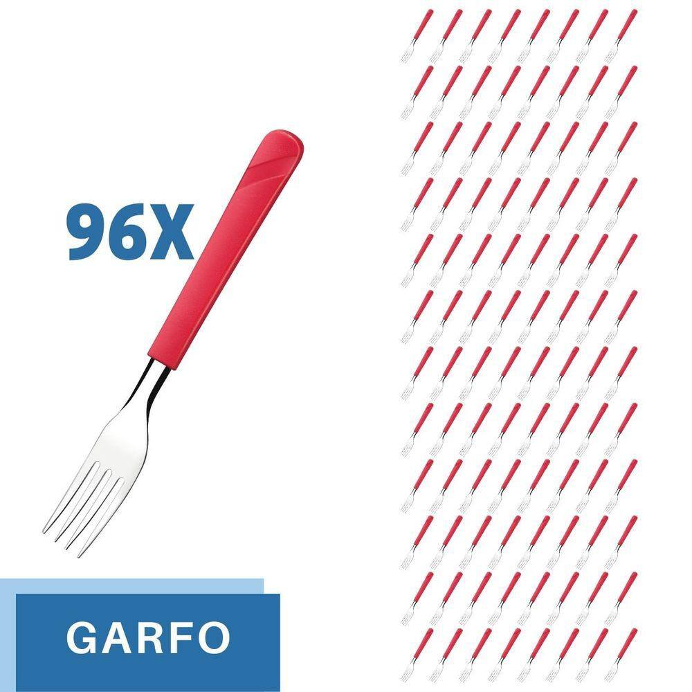 Conjunto 96 Garfos Aço Inox Cabo Plástico Vermelho Luna