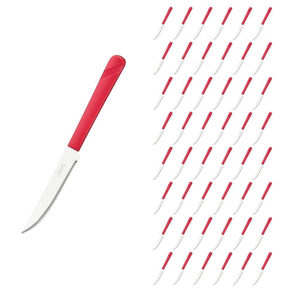 Jogo 48 Facas Aço Inox e Plástico Vermelho Linha Luna