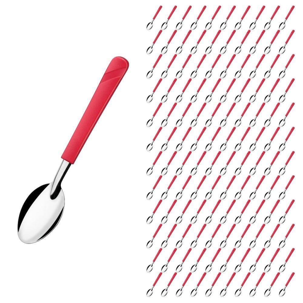 Kit 120 Colheres Vermelho Luna Inox e Plástico Restaurante