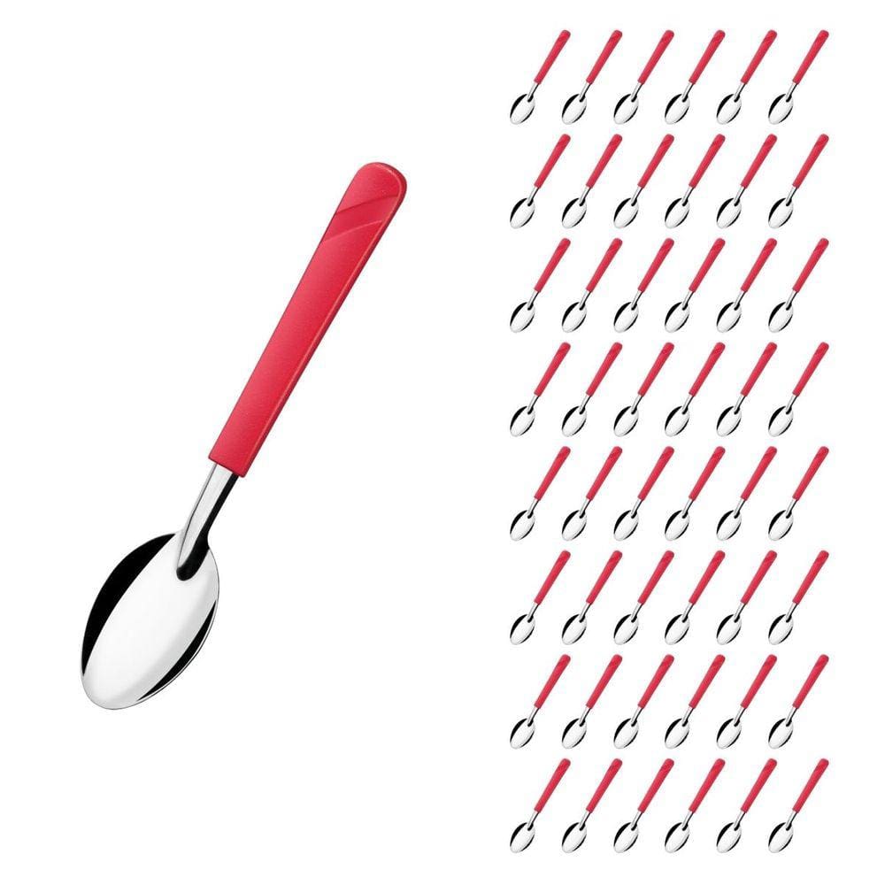 Kit 48 Colheres Vermelho Luna Inox e Plástico Restaurante