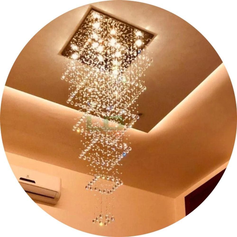 Lustre De Cristal Para Vão De Escada Com Base Inox 50x50cm