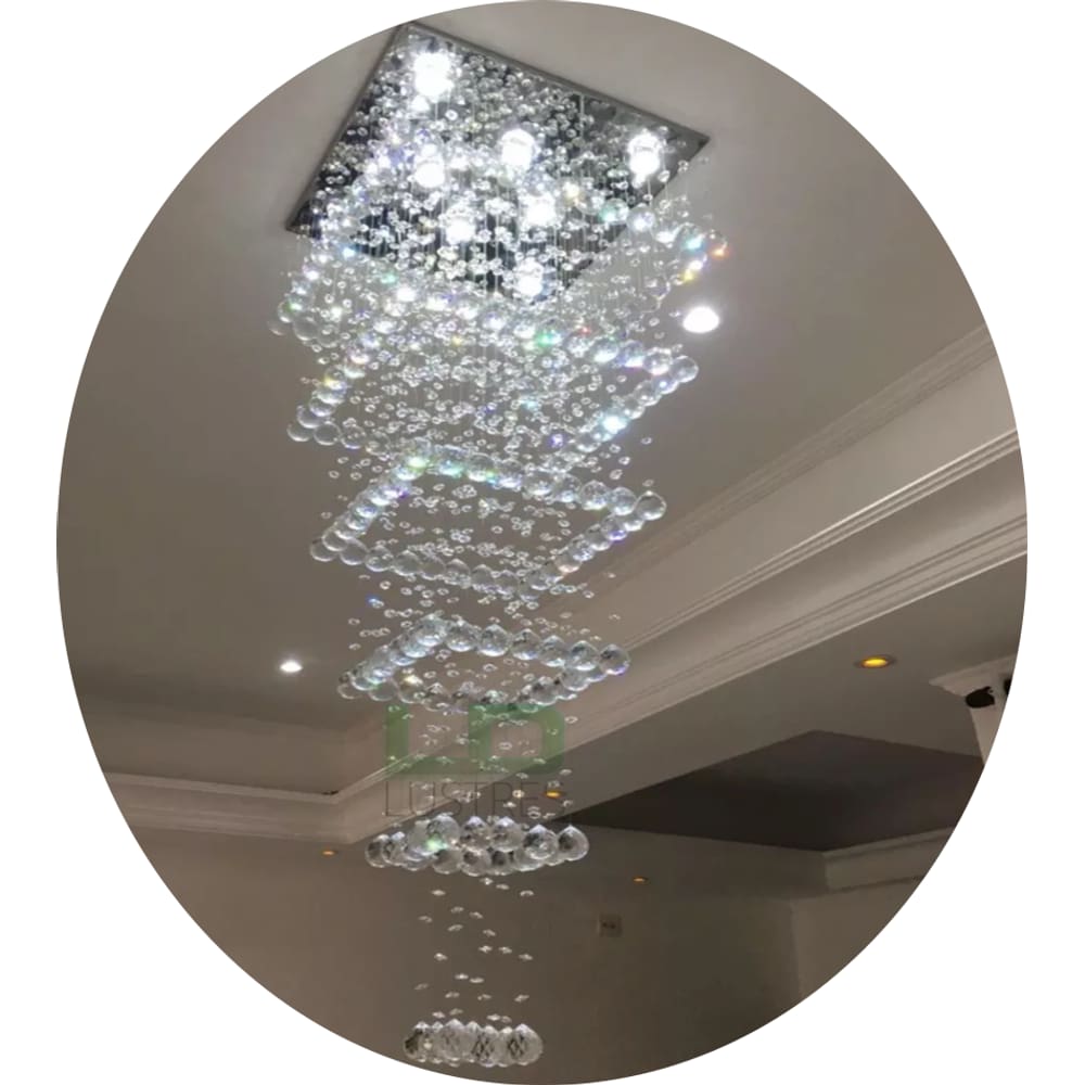 Lustre Moderno De Cristal Com Base De Inox Espelhado 50x50cm